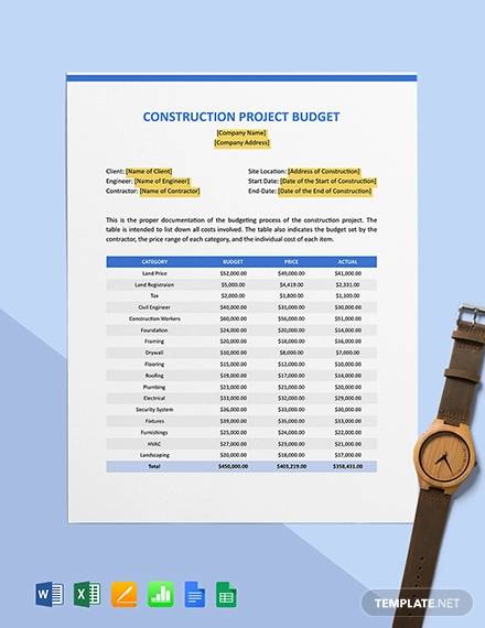 new construction project budget template