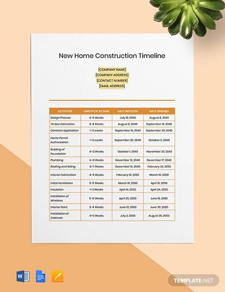 new home construction timeline template