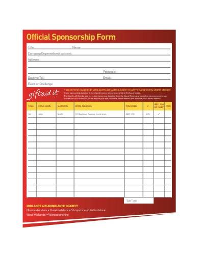 official charity sponsorship form