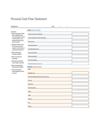 personal cash flow statement