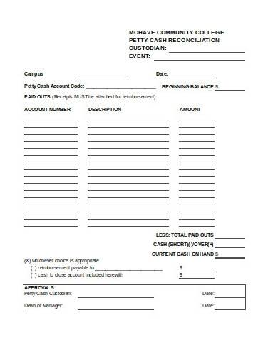 petty cash reconciliation template