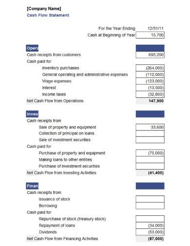 printable cash flow statement