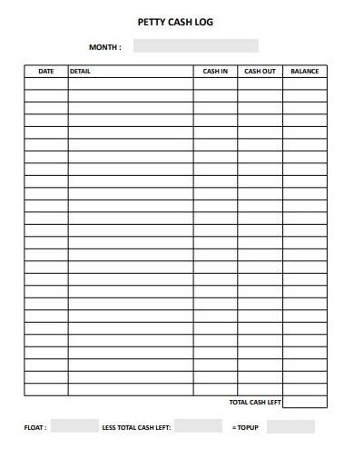 printable petty cash log