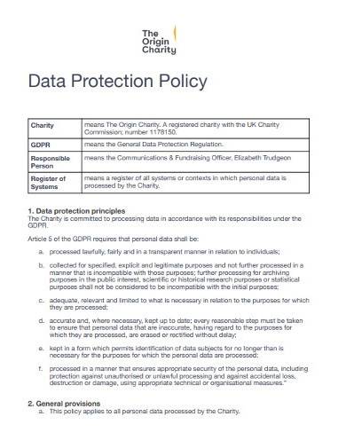 professional charity data protection policy