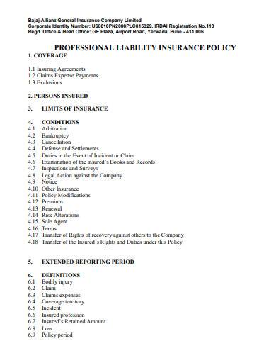 professional liability insurance policy
