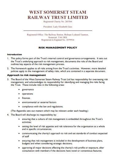 railway trust risk management policy