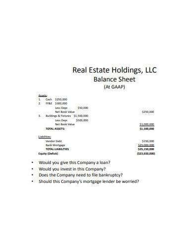 real estate balance sheet template