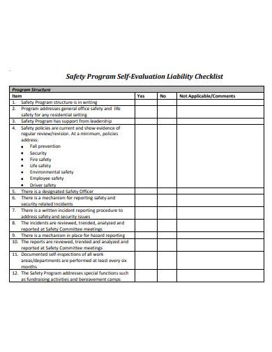 safety program self evaluation liability checklist