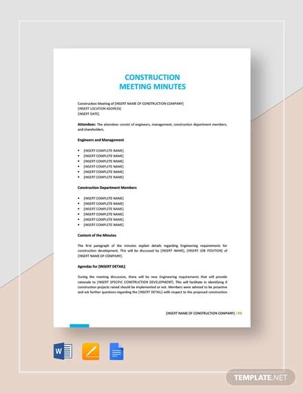 sample construction meeting minutes template