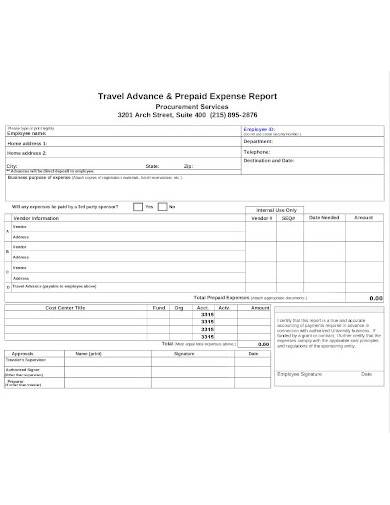 sample prepaid expense report