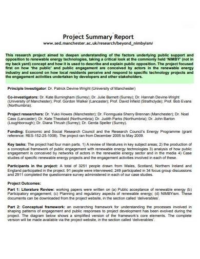 sample project summary template