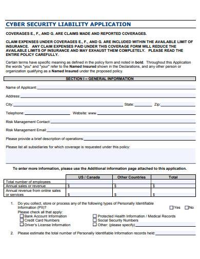sample security liability application template