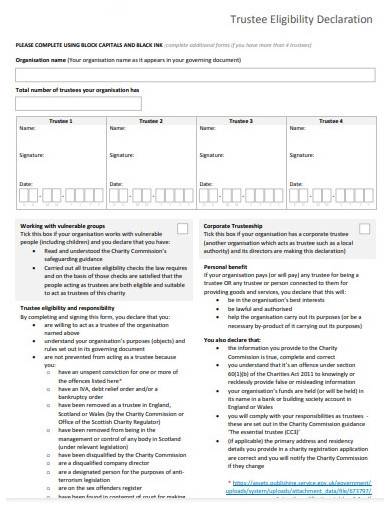 sample trustee declaration of eligibility form