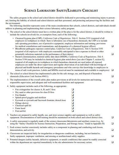 science laboratory safety and liability checklist