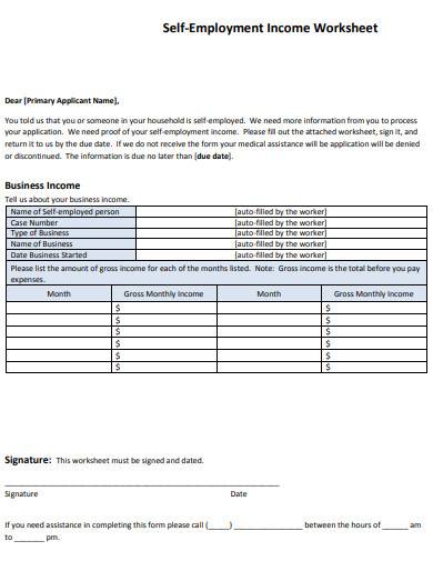 self employment income worksheet