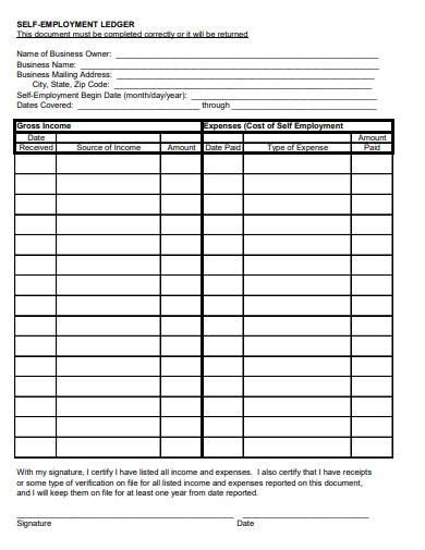 Self Employed Ledger Template Prntbl concejomunicipaldechinu gov co