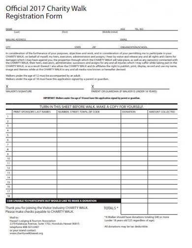 standard charity walk registration form