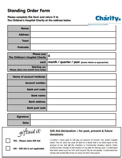 standing order form template