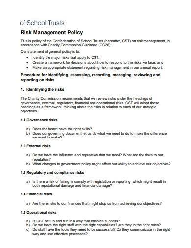trusts charity risk management policy