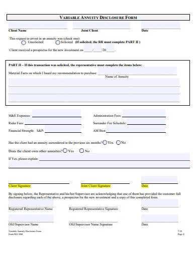 variable annuity disclosure form