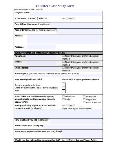 volunteer case study form template