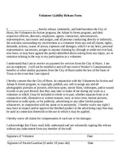 volunteer liability release form