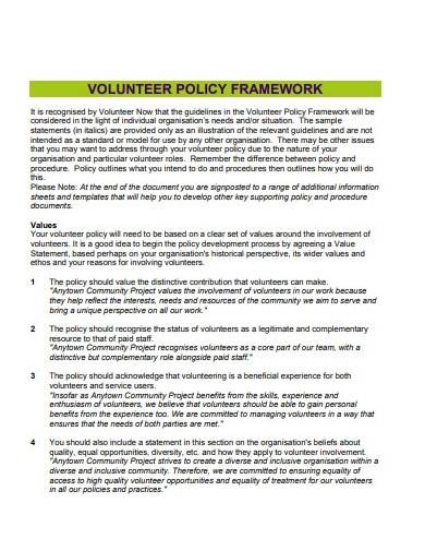 volunteer management policy framework template