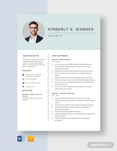 aquarist resume template