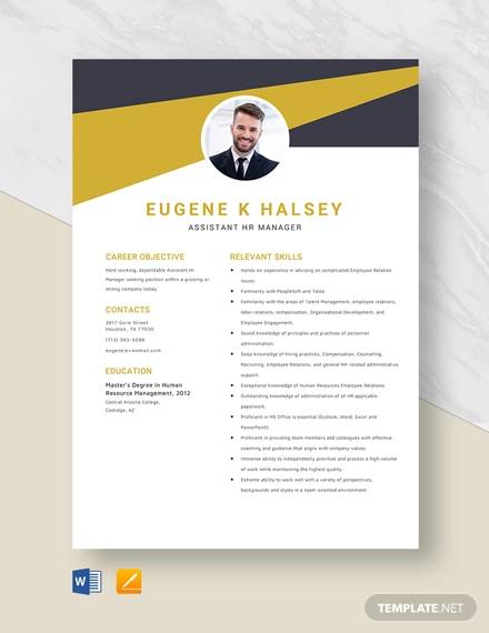 assistant hr manager resume template