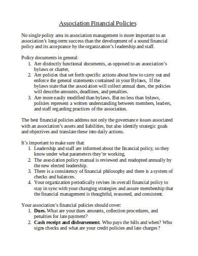 associations financial policies and procedures