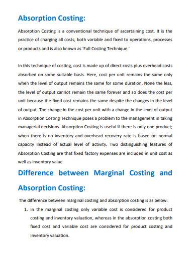 basic absorption costing template