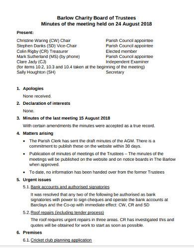 board of trustees meeting minutes template