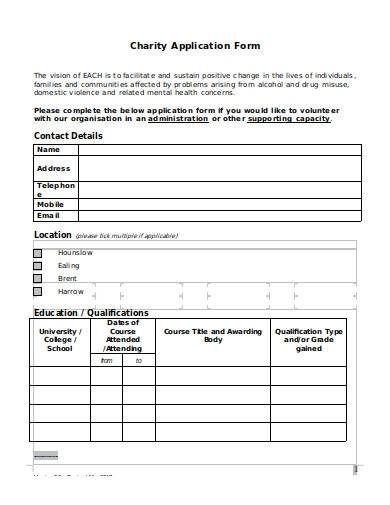 charity application form template
