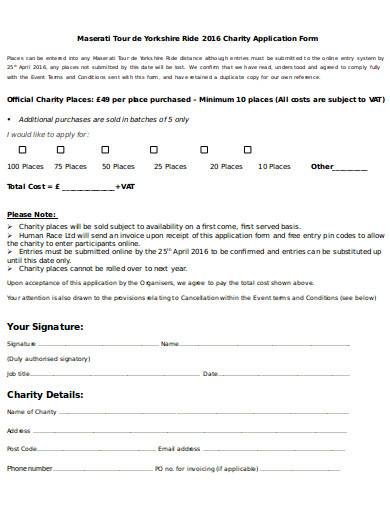 charity application invoice form