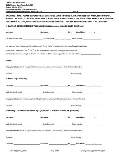 charity care application form sample