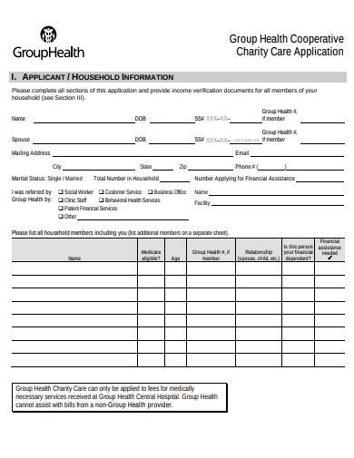 charity care application form template