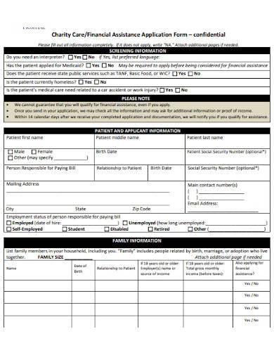 charity care application form