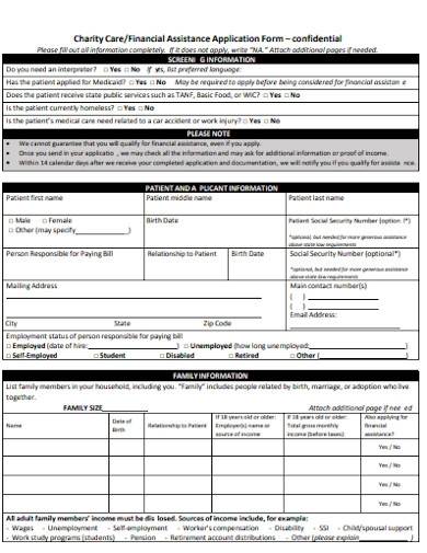 charity care financial assistance application form