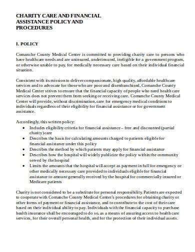 charity care financial assistance policy