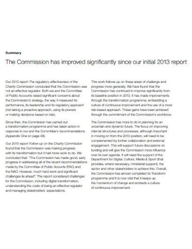 charity commission progress report