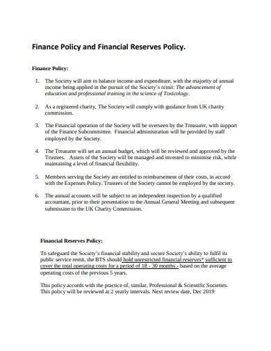 charity financial reserves policy