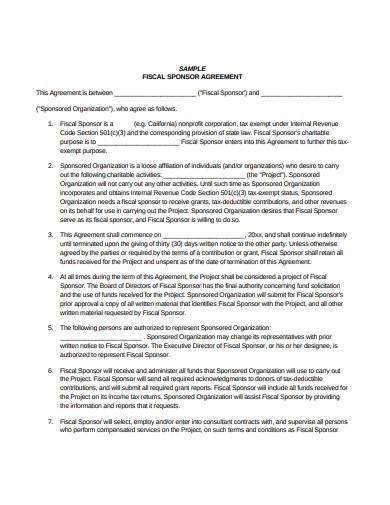 charity fiscal sponsorship agreement format