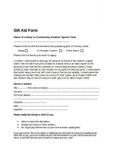 charity gift aid form template