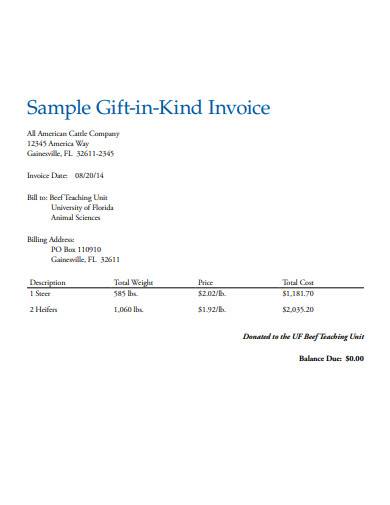 charity gift invoice template