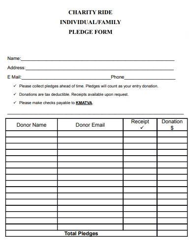 charity individual family pledge form