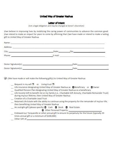 charity letter of intent form template