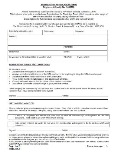 charity membership register form template