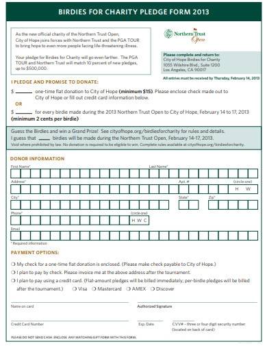 charity pledge form template