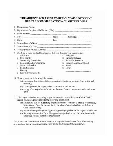 charity profile form template