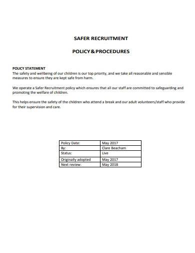 charity recruitment policy procedure